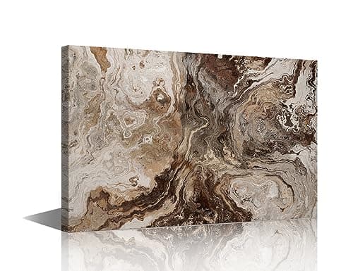 Image of Abstract Painting Canvas Wall Art Abstract Brown Marble Tile Texture Paintings Canvas Pictures Artwork for Living Room Bathroom Office Home Decor Framed Ready to Hang 16x24inch