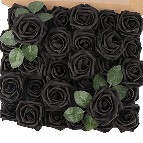 Image of N&T NIETING Artificial Roses Flowers, 30Pcs Real Touch Foam Roses Fake Flowers for DIY Wedding Bridal Bouquets Baby Shower Party Mother's Day Valentine's Day Home Decoration (Black)
