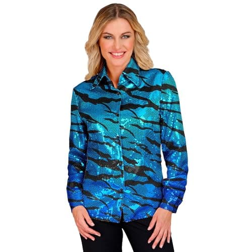 Image of Widmann - Party Fashion Sequin Blouse for Women, Waves, Disco Fever, Schlagermove, Women's Shirt