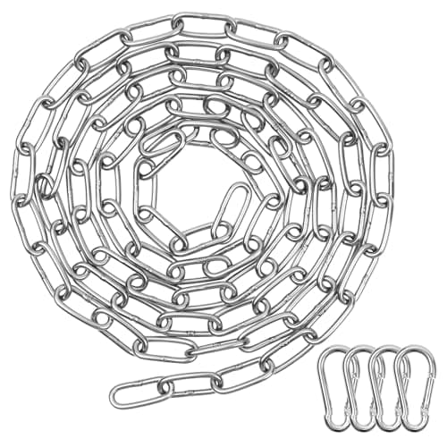 Image of 304 Stainless Steel Chains,2 Metres 3mm Heavy Duty Chain Links with 4 Carabiner Metal Round Steel Chain Corrosion and Rust Prevention Multifunctional Anchor Chains for Fence Gate Garage Doors