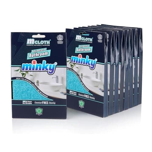 Image of Minky M Cloth Bathroom Pack of 9, Anti-Bacterial Protection, Powerful High Density Microfibre With Non-Scratch Technology, Dual Sided For Powerful & Effective Cleaning