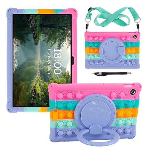 Image of ATOOZ for Lenovo Tab 10.1 2025 Case for Kids (TB311FU/TB311XU),Soft Silicone 360° Rotating Bracket Bubble Cartoons Case for Lenovo Tab 10.1 inch 2025 Tablet with Strap & Stylus (Pink)