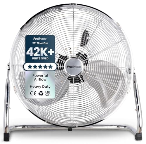 Image of Pro Breeze® Large 20" Chrome Gym Floor Fan, 3 Speed Metal Pedestal Fan with Adjustable Fan Head, Powerful Air Circulation for Home, Gym, or Commercial Spaces
