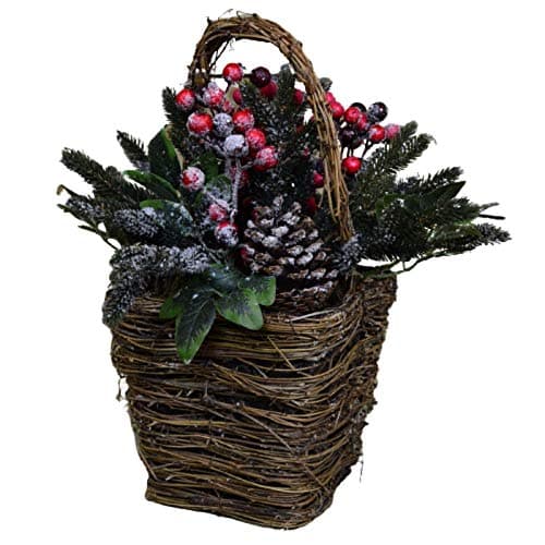 Image of Be-Creative 30cm Decorative Festive Snow Effect Christmas Basket with Berries & Pine