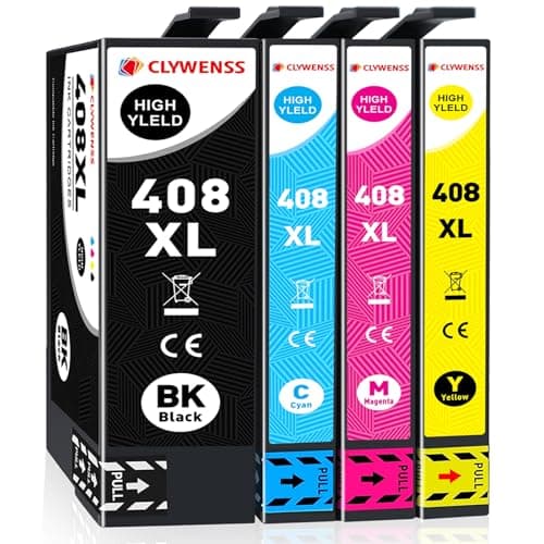 Image of Clywenss 408XL 408L Ink Cartridges, High Capacity, Compatible with Epson 408 408L 408XL Ink Multipack for WorkForce Pro WF-C4810 WF-C4810DTWF WFC4810 WF-C4310 WFC4310 WF-C4310DW Printer, 4-Pack