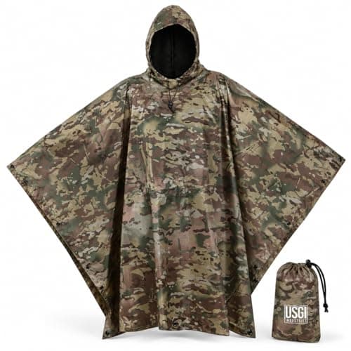 Image of USGI Industries Military Style Poncho Multi Use Rip Stop Camouflage Rain Poncho, Ocp Multicam, One size
