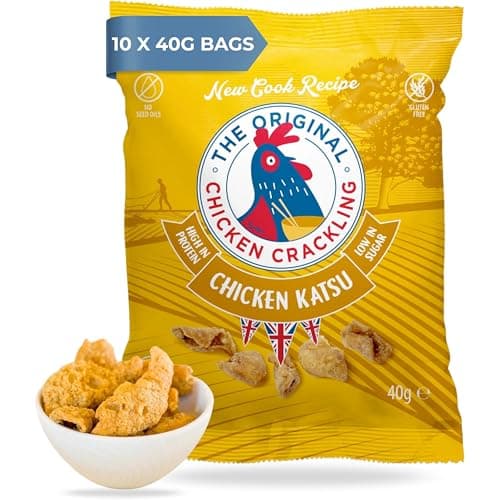 Image of Chicken Crackling Katsu Curry, Double Cooked Chicken Skin Crisps, High Protein Low Carb Keto Snack, No Seed Oils, Gluten Free Pork Scratchings Alternative, 10x40g