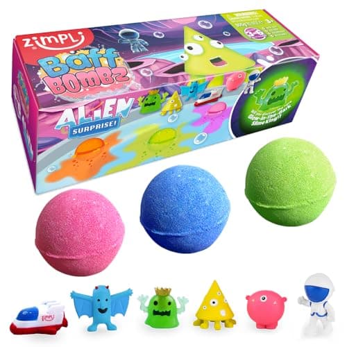 Image of ZIMPLI - 3 x Large 100g Alien Surprise Baff Bombz, 1 of 6 Alien Toys to Collect, One per Bath Bomb, Birthday Gift for Kids, Bath Toy, Stocking Fillers, Party Bag Fillers
