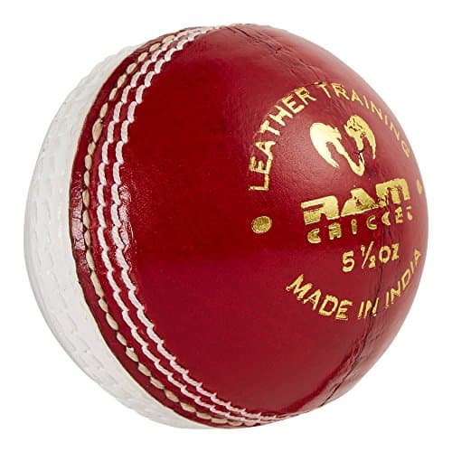 Image of Ram Cricket Leather Coaching Training Ball – Hand-Stitched All-Leather Construction, Red/White Design for Enhanced Visibility, Box of 6 Balls, Available in 5.5oz, 5oz, & 4.75oz for All Skill Levels