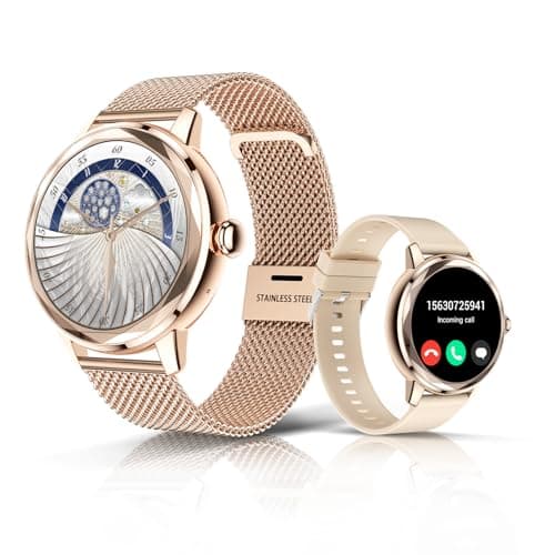 Image of LES FLEURS Smart Watch for Women, 1.57'' Fitness Tracker Watch with Bluetooth for Android iOS Phones, Smartwatch with Heart Rate Sleep Oxygen Monitor, IP67 Waterproof, 123+ Sprots Modes, Rose Gold