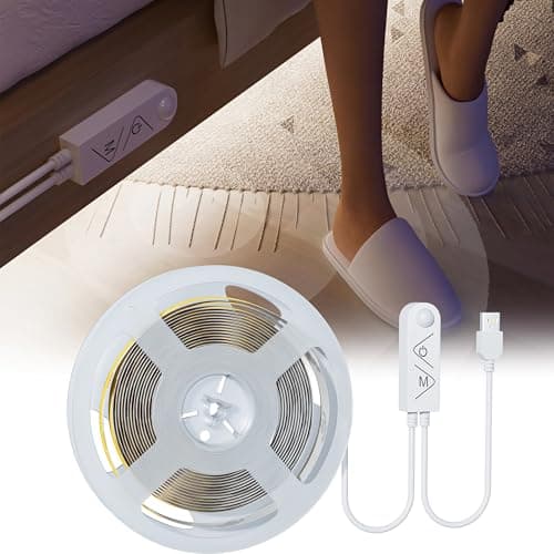 Image of PAUTIX Motion Sensor USB COB LED Strip 3M Daylight White 6000K,5V Movement Activated Auto ON/Off LED Tape,Dimmable 960LEDs Bright Lights,PIR Sensing LED Strips for Stairs,Under Bed,Mirror,Cabinet