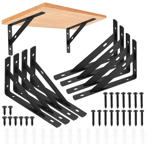 Image of 8 Pieces Shelf Brackets Heavy Duty, Wall Mounted Triangle Shelving Brackets, 90 Degree Right Angle Shelf Supporters Brace Brackets, for Living Room Bedroom (150x95 mm/6x3.7 inch)