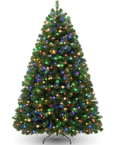 Image of Pre Lit Christmas Tree 6ft, Artificial Xmas Tree with 250 Multi Colour LED Lights, 8 Light Modes, Bushy 1000 Branch Tips, Foldable Metal Stand, for Home Office Party Holiday Decoration