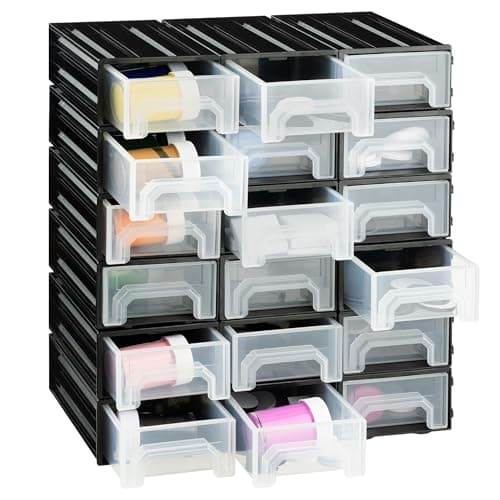 Image of Navaris Small Parts Organiser with 18 Drawers - Sorting Box Made of Plastic - Screw Organising System - Box for Workshop Accessories - Assortment Box Black