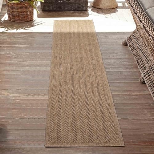Image of Serdim Rugs Harper Kilim Braided Herringbone Design Outdoor Rugs, Jute, Runner 60 x 220cm