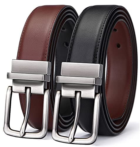 Image of BULLIANT Men's Belt, Reversible Belt 1.25" for Mens Golf Dress Pants Shirts,Adjustable Trim to Fit,Black & Brown,Black/Light Brown 73,34"-36" Waist Adjustable