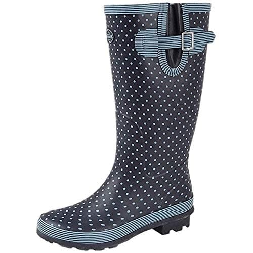 Image of Stormwells DOTTY Ladies Rubber Wellington Boots Pale Blue Polka Dot/Navy UK 6