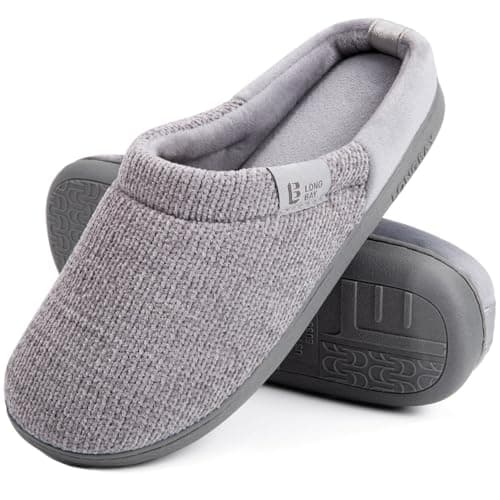 Image of LongBay Ladies' Chenille Knit Slippers Comfort Memory foam Slip on House Shoes(3-4UK,Grey)