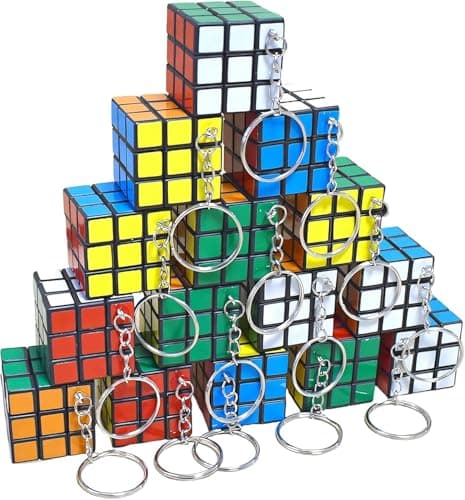 Image of 3x3, 16-Piece Mini Rubix Cube Set with Keychains, Pocket-Sized 3cm Puzzle Cubes for Adults, Elderly People and Travel, Educational Gift for Cognitive Skills Development