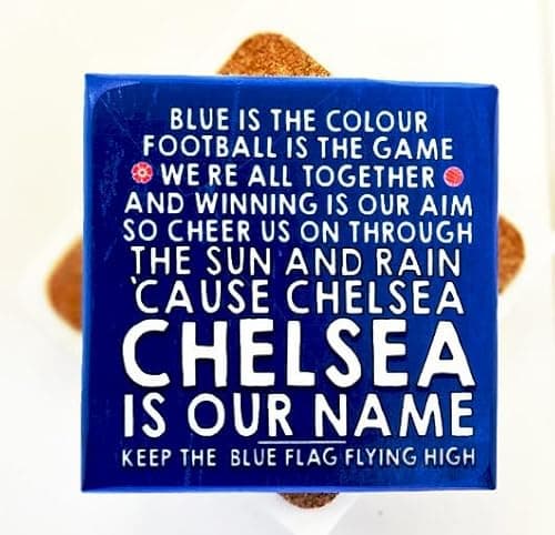 Image of Generic Chelsea Football Song Chant, Blue is the Colour, Natural stone Chelsea fan Gift Chelsea Marble Coaster
