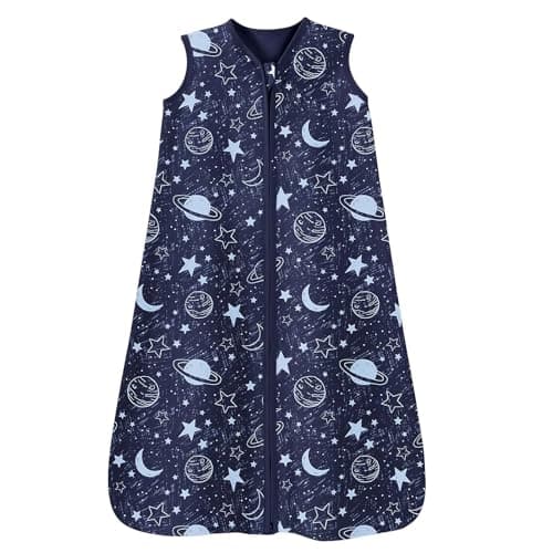 Image of Unnivoll Baby Sleeping Bag 0.5 Tog 6-12 Months Summer Sleep Sack 100% Cotton Baby Sleep Bag Wearable Blanket for Newborn Infant Planet