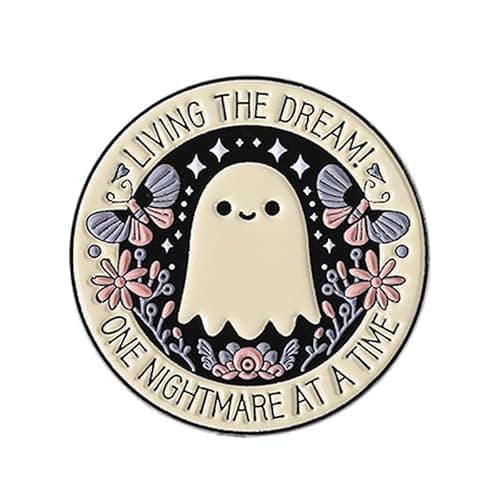 Image of Cute Ghost Enamel Pin Butterfly Flower Round Brooch for Women Men Cartoon Novelty Living the Dream! One Nightmare at a Time Lapel Pins Badge Halloween Bag Jacket Backpack Hat Clothes Accessories