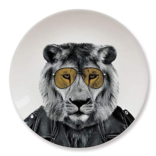 Image of Wild Dining Dinner Plate I Funny Dinner Plate I 100% Ceramic I 9-inch Plate I Funny Plate with Goofy Pet Print I Novelty Tableware | Gift Idea for Students | Dishwasher Microwave and Food Safe-Lion