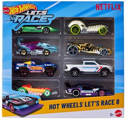 Image of Hot Wheels Toy Cars & Trucks, Let’s Race 8-Pack, Set of 8 1:64 Scale Vehicles from the Animated Netflix Show, JGK18