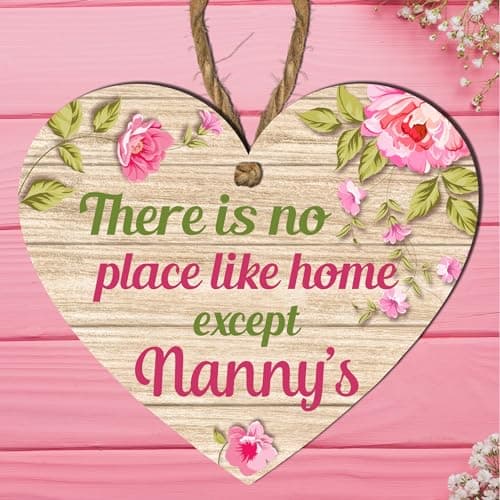 Image of Nanny Heart Plaque | "There's No Place Like Home Except Nanny's" | Gift for Nanny | Birthday | Mother's Day | New Nanny | Grandma | Nan Gift | Christmas | Best Nanny (Large: 23 cm (H) × 20 cm (W))