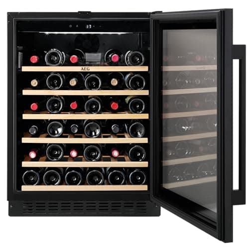 Image of AEG 5000 Series Wine Cooler 82 cm / 52 Btl. Capacity, Integrated Under Counter Wine Fridge, AWS4052B5B, Extendable Wooden Shelves on Telescopic Runners, Cellaring 3 Fundamentals, Top LED Illumination