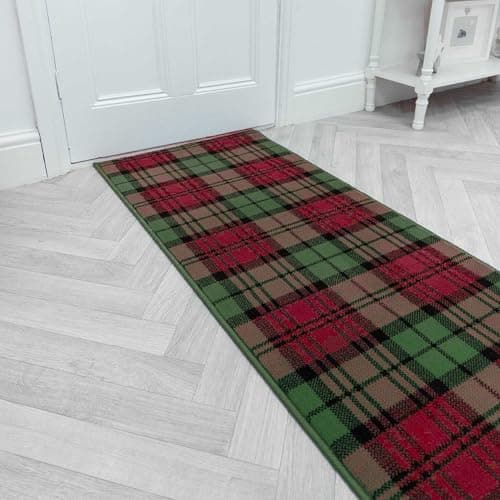 Image of runrug Soft & Luxurious Hallway Runner Rug - Comfortable Carpet for Hall, Kitchen & Corridor - Multiple Sizes - Stain-Resistant, Dirt-Resistant - 60cm x 420cm - 9mm Thick - Tartan, Red Green