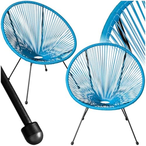 Image of tectake® Acapulco Garden Chairs - Set of 2 in Egg Shape Retro String Design - Outdoor Garden furniture for Patio, Conservatory or Balcony Use, Steel Frame, Water-Resistant Seats - Blue