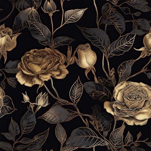 Image of ReWallpaper Black and Gold Wallpaper Self Adhesive Sticky Back Plastic Roll Floral Vintage Girls Wallpaper for Bedroom Contact Paper for Furniture Cabinets 44.5cm×3m Black Patterned Vinyl Wrap