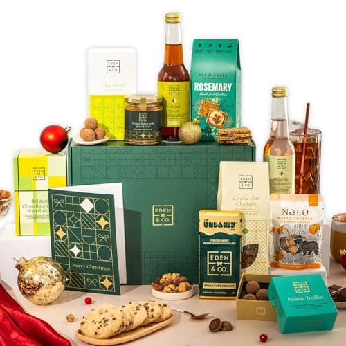 Image of Vegan Hamper with Truffles & Hot Chocolate Set, Christmas Presents for Her Plus 2 Non-Alcoholic Mocktails by EDEN & CO