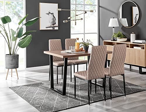 Image of Furniturebox UK Kylo 120cm Large Brown Wood Effect 4 Seater Dining Table with Industrial Black Legs & 4 Cappuccino Faux Leather and Black Leg Milan Dining Chairs