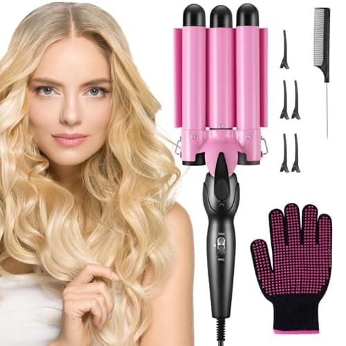 Image of flintronic 25mm Hair Curler, 3 Barrels Curler Ceramic Curling Iron Wand Hair Wavers with Two Gear Temperature Control, Curling Tongs Crimping Bubble Styling Tool