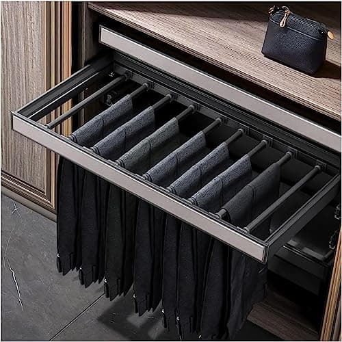 Image of Trouser Rack with Buffer System, Pull-Out Storage Sliding Rail for Closet, Adjustable Width, 90cm