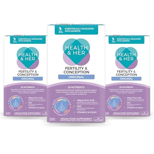 Image of Health & Her Fertility and Conception Original - prenatal Vitamins for Women- Contains Folic Acid, Vitamin D, B12, Zinc and Magnesium - 3 Month Supply - 60 Capsules - Vegan and Gluten Free
