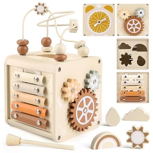 Image of Vanplay Wooden Activity Cube Wooden Toys 1 Year Old Montessori Toys Early Development & Activity Toys Bead Maze Shape Sorter Educational Baby Girl Boy Gift