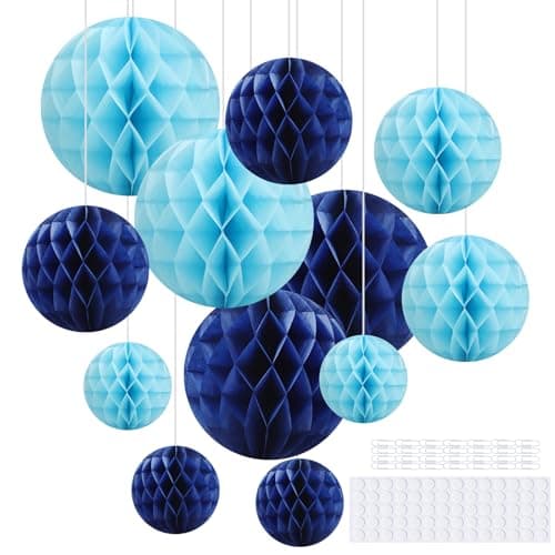 Image of Hexizexi 12 Pcs Paper Honeycomb Balls Hanging Honeycomb Decorations 15cm 20cm 25cm Blue Paper Decorations for Birthday Wedding Graduation Party Baby Shower