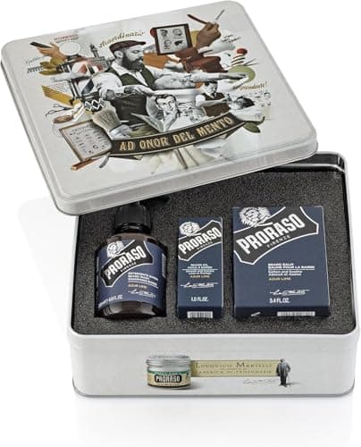 Image of Proraso Azur Lime Beard Care Kit for Men (Trio Pack), Luxurious Beard Care Gift Set with Beard Wash, Beard Oil and Beard Balm, Made in Italy