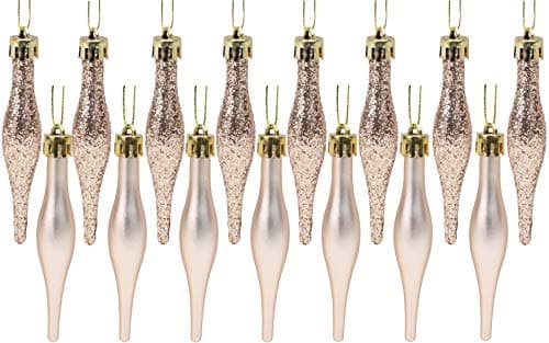 Image of Christmas Concepts® Pack Of 15-8.5cm, 85mm (3.4") Droplet Baubles - Matte & Glitter Design - Christmas Baubles (Champagne Gold)