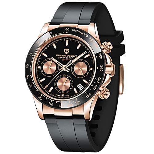 Image of Pagani Design Classic Men's Quartz Watch Japan VK63 Movement Ceramic Bezel Stainless Steel Waterproof Business Sport Chronograph Date (BLACK-GOLD-PD1664 Leather)