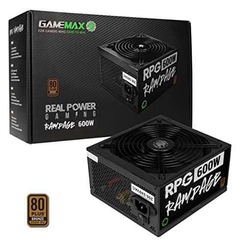 Image of GameMax 600W Rampage Power Supply (No Power Cable inc.), Non-Modular, APFC, Japanese Tk Main Capacitor, 80 Plus Bronze, 88% Efficiency, 14cm Cooling Fan, Real Power Gaming | Black
