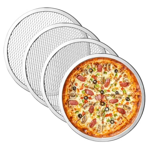 Image of Pizza Tray Mesh Pizza Screen, 4PCS 12In Pizza Trays for Oven Non Stick, Pizza Pan Round Pizza Oven Trays, Aluminum Pizza Screen, Pizza Mesh Baking Trays Net for Oven Home Restaurant