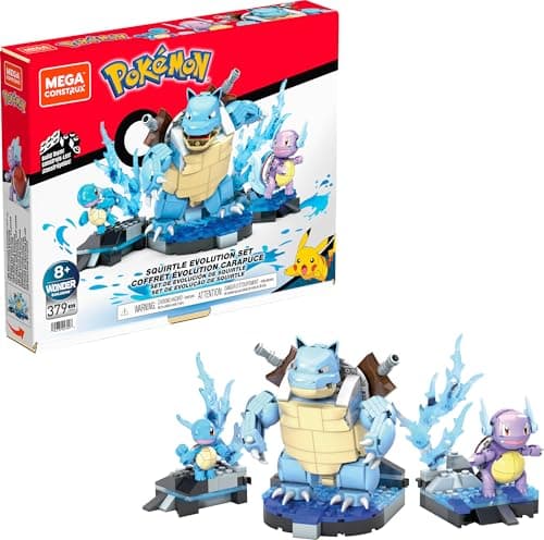 Image of MEGA Pokémon Squirtle Evolution Building Set with 379 bricks and special pieces, toy gift set for ages 8+ and up, HDH93