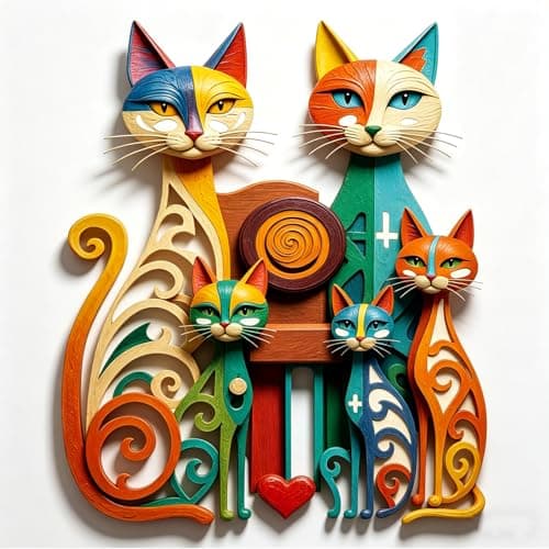 Image of Aurelx Metal Wall Art with 5 Cats, Colorful Cat Ornaments with Screws, Iron Material Fence Ornaments Outdoor for Cats Lover, Cat Wall Art for Living Room Bedroom Kitchen Garden Outdoor
