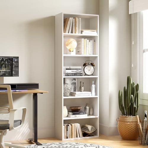 Image of CoziBB Bookcase, Bookshelf with 6 Shelves, Tall Book shelf for Living Room, Study, Office, Bedroom, Modern Style, 23.5 x 55.5 x 181 cm, White