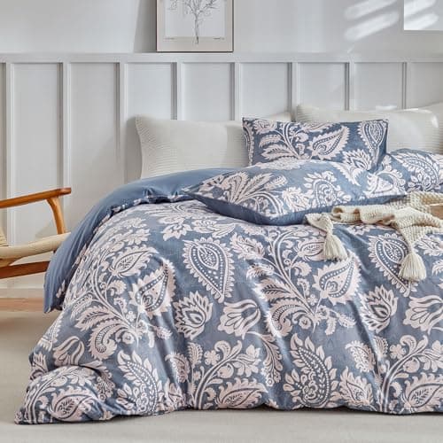 Image of Lekesky King Size Duvet Cover Sets Blue Bedding Sets Traditional Paisley Pattern Blue Kingsize Duvet Cover Sets (1x Duvet Cover, 2x Pillowcase) Microfiber King Size Bedding 230x220 cm