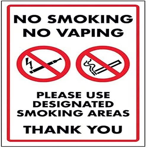 Image of V Safety No Smoking No Vaping/Please Use Designated Smoking Area Sign - 200mm x 300mm - Rigid Plastic